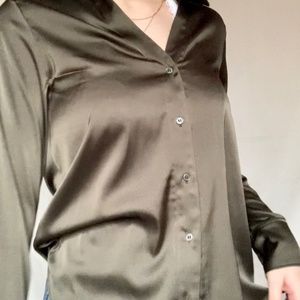 H&M olive green satin button up